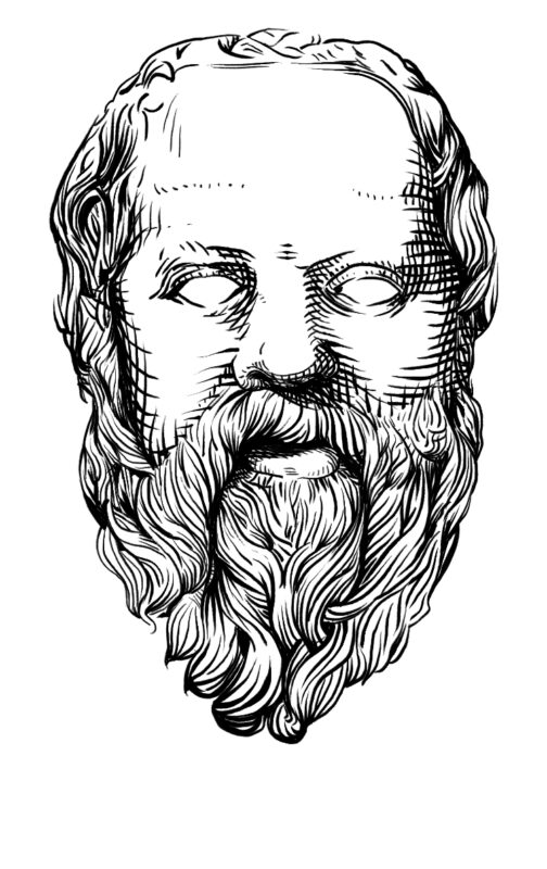 Black and white drawing of Socrates.